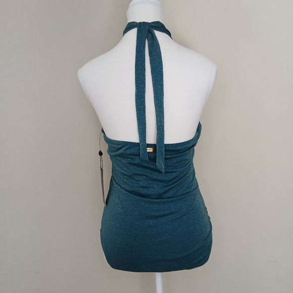 NWT Jones New York One Piece Halter Swimsuit Metallic Teal Size Large - Picture 4 of 6
